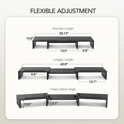 Dual Monitor Stand Riser for 2 Monitors, Monitor Stand for Desk, Adjustable Computer Monitor Stand with 2 Slot, Multifunctional Desktop Organizer Stand for Laptop, PC, Computer, Printer
